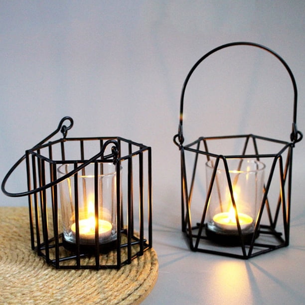Gwong Decoración hogareña Metal hueco redondo linterna hexagonal vela candelabro adorno de candelabros decoración Gwong 21047170