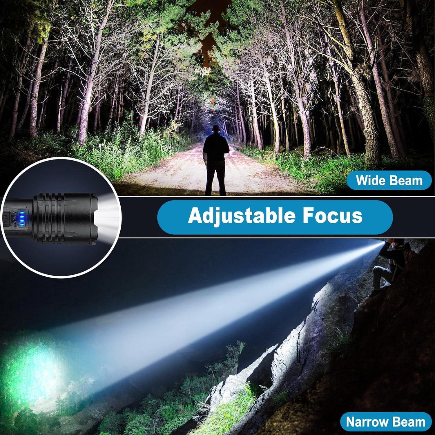 3 Pack Rechargeable Flashlights 990000 High Lumens, Super Bright LED Flash Light with 3 Light Modes, High Power Flashlight with Charging Cables, IPX7 Waterproof for Camping, Outdoor, Home