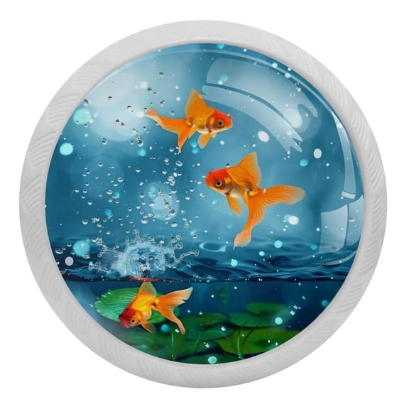 PhooArto Raining Cute Goldfish Lotus 4 PCS Crystal Glass Cabinet Knobs, Drawer Kitchen Cabinets Dresser Cupboard Wardrobe Pulls Handle - Glowing in the Dark