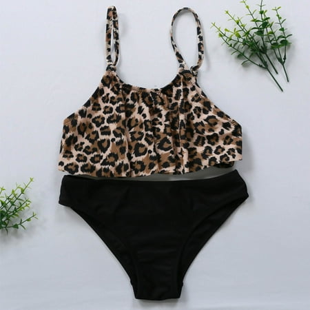 

Cathalem Girls Swimsuits Medium Swimsuit Leopard Back Summer Floral Two-Piece Swimsuit Girls Crisscross Print Cute Girls Swim Suit for Kids Black 164/14
