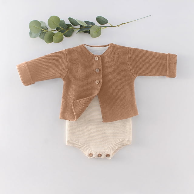 uublik Cardigan pour Filles, Manches Longues, Uniforme, Tricoté, Jaune, Taille 6M-2T