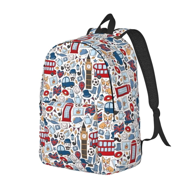 Disketp London Symbols1 Mochila de Lona Estampada, Mochila Escolar de Viaje Ligera para Estudiantes y Portátil-Medium