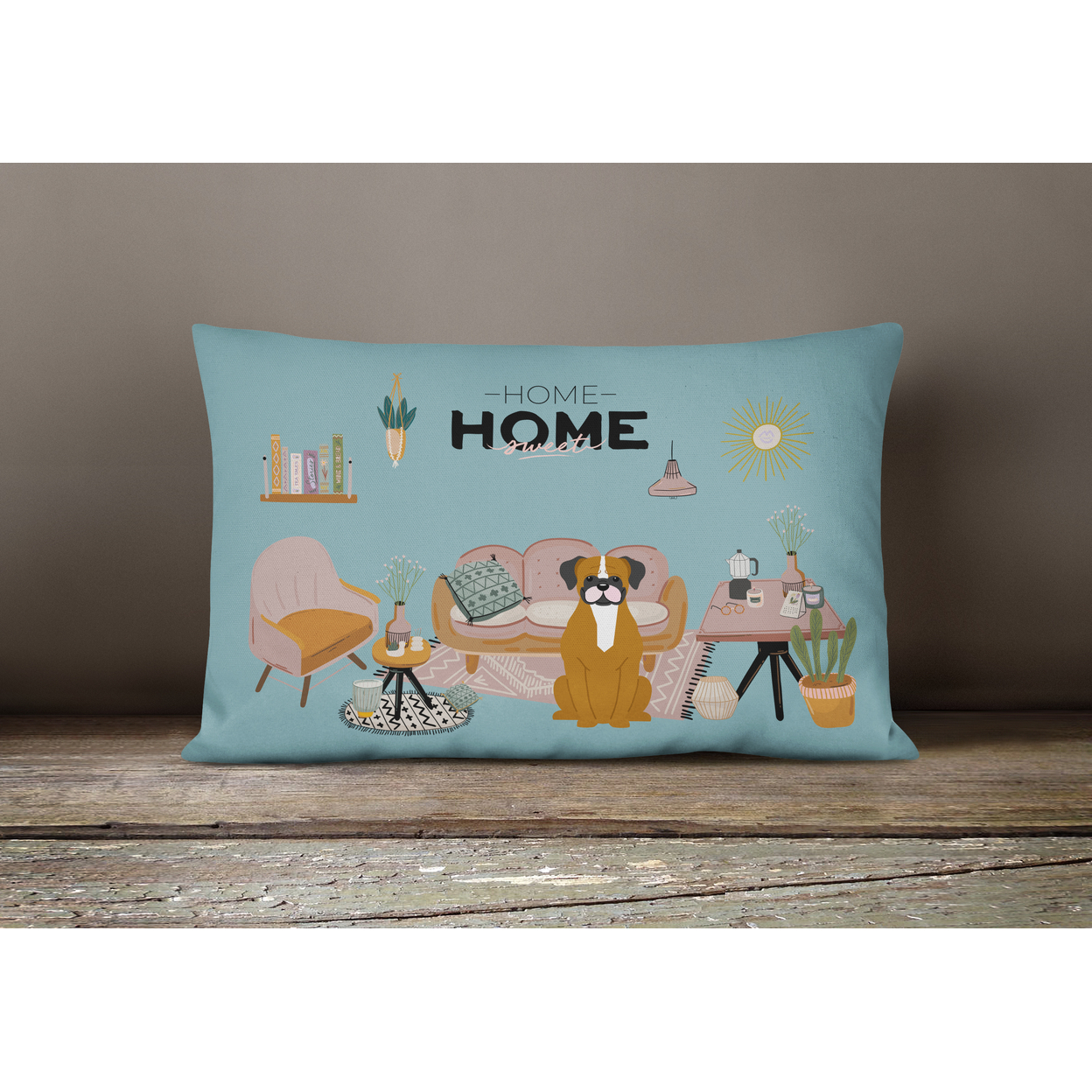 Caroline's Treasures CK7961PW1216 Flashy Fawn Boxer Sweet Home Canvas Fabric Decorative Pillow, 12H x16W, multicolor