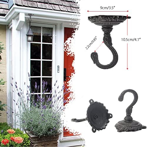 Heavy Duty Ceiling Hooks for Hanging Plants, 3PC Black 3.5x3.9Inch Large Cast Iron Ceiling Hooks, Antique Decorative Ceiling Swag Hooks for Hanging Planter Chandelier Wind Chime Lantern Hanger