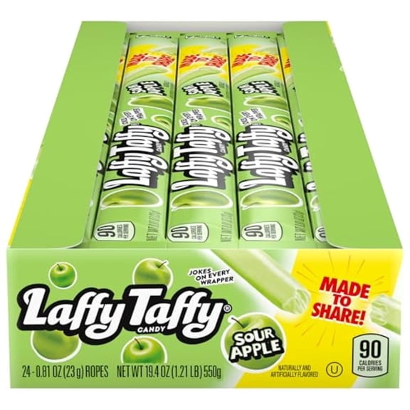 Laffy Taffy Rope Sour Apple – Stretchy, Tangy Candy Ropes, 24 Count Box