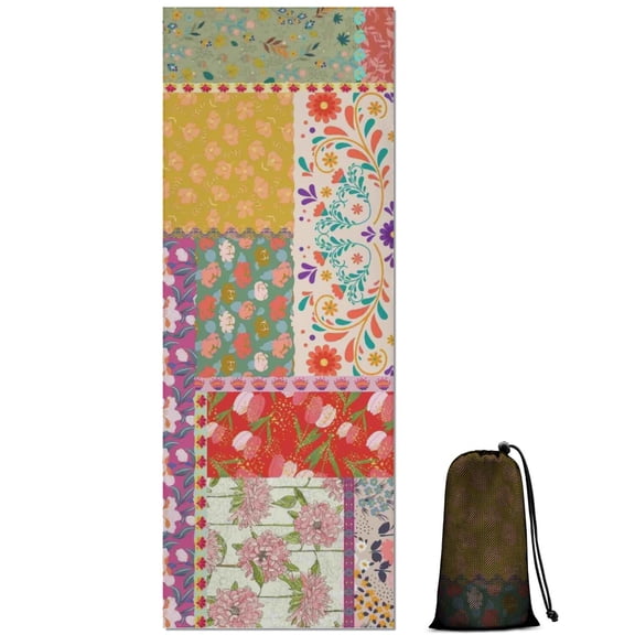 Pioneer Flower Floral Print Pattern Hot Yoga Mat Towel Non Slip for Hot Yoga - Quick-Drying Yoga Mat Cover with 4 Corner Pockets with Travel Bag - Hot Yoga Towel Non Slip 70"x26"