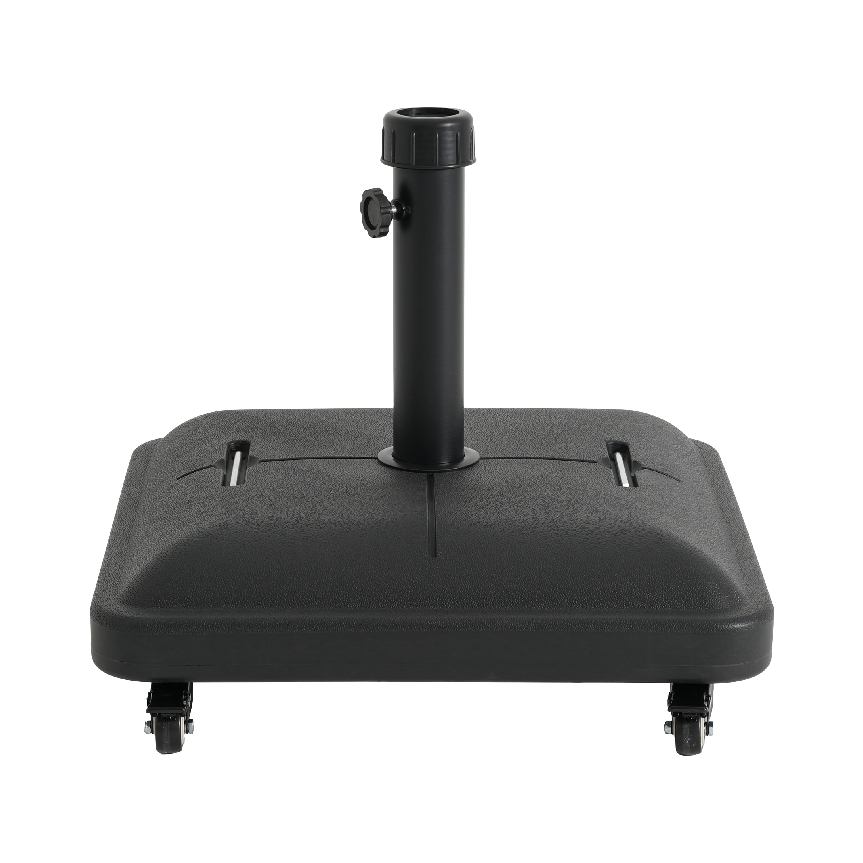 Umbrella Base 90 Pound Square with Concrete Fill and Resin Shell, Heavy Duty Patio Umbrella Stand with Wheels for Outdoor Shade, Black