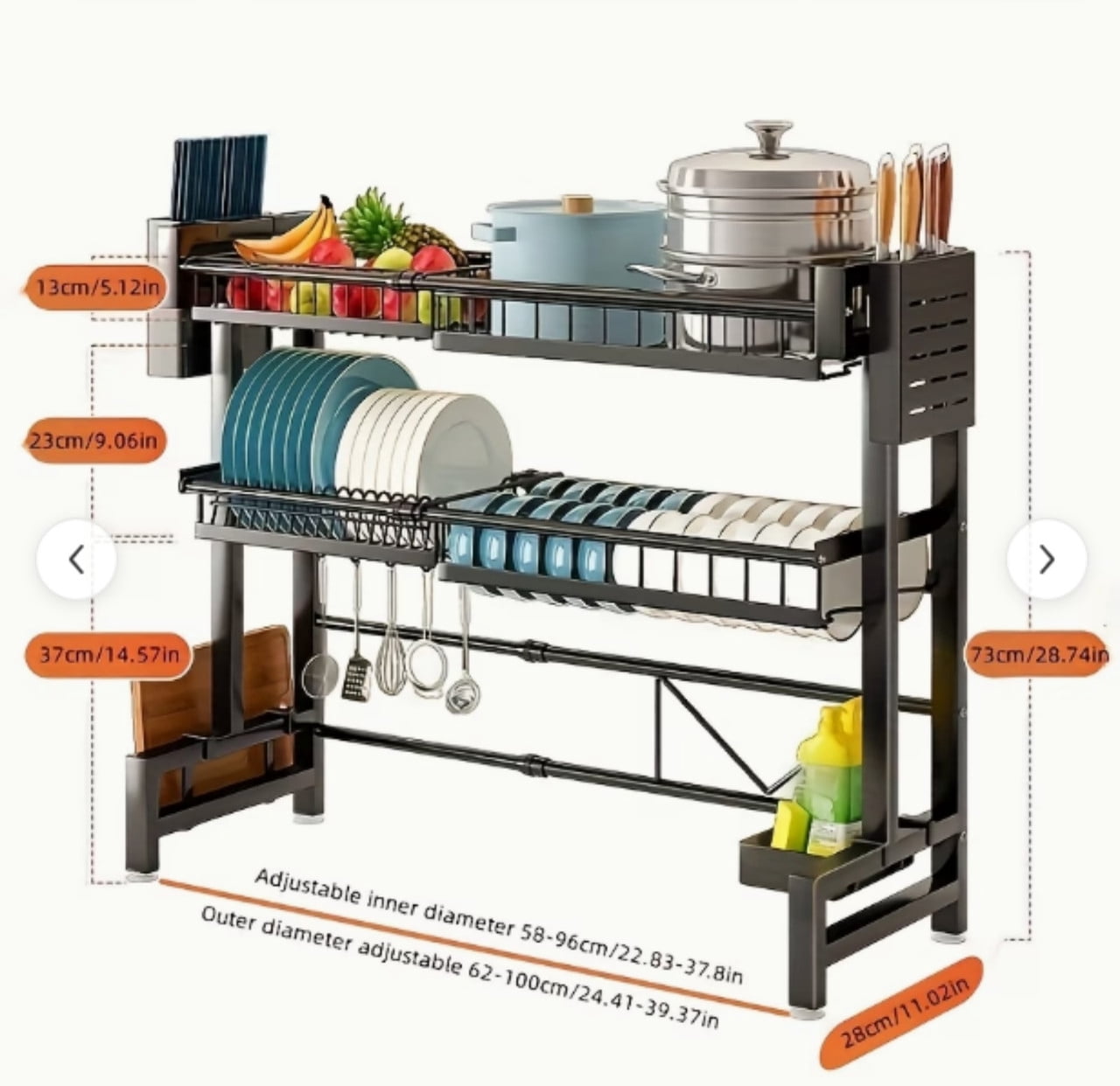 Over The Sink Dish Drying Rack, Telescopic 2 Tier Large Capacity Dish Rack, Sink Organize Stand, Kitchen Counter Storage Shelf Supplies for Plates Bowls Pots