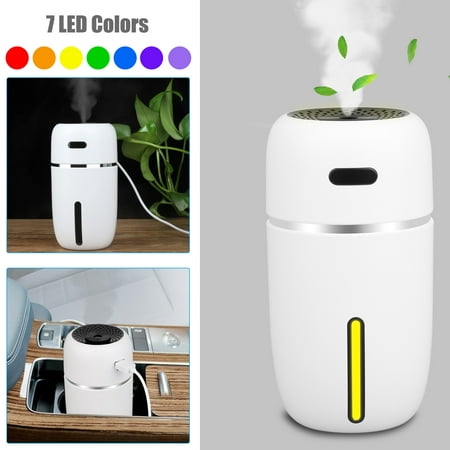 200ml USB Essential Oil Aromatherapy Diffuser Portable Mini White Humidifier Air Refresher Auto-Off Safety Switch 7 LED Light Colors for Home Office Car Vehicle