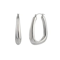 Time and Tru Adult Female Silver-Tone Rectangular Hoop Click-It Earring
