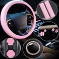 thumbnail image 3 of MODANU 10 Pcs Car Accessories Set with Leather Steering Wheel Cover Seatbelt Cover Bling Car Ring Sticker Flower Air Vent Clip (Purple), 3 of 6