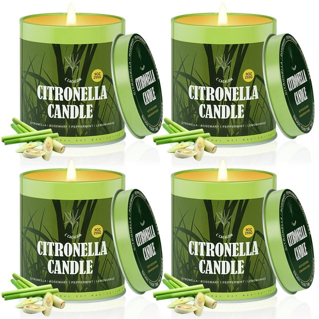 Citronella Candles C CACALOM, 200 g, paquete de 4 velas en tarro, 50 horas de combustión