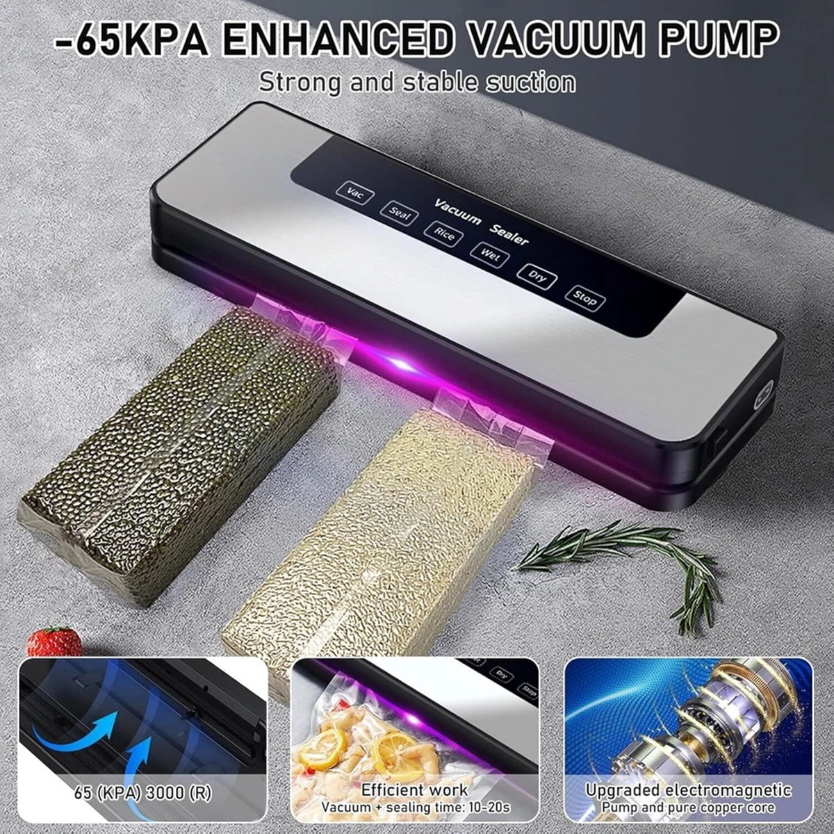 Eurhowing Vacuum Sealer Machine, Automatic Food Sealer for Storage with Dry & Moist Modes, Food Saver Preserver for Meat, Vegetables, Fruit, 30 Bags