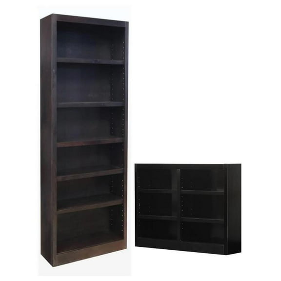 Home Square 2-Piece Set with 84" Tall Bookcase & 36" Tall Double Wide Bookcase