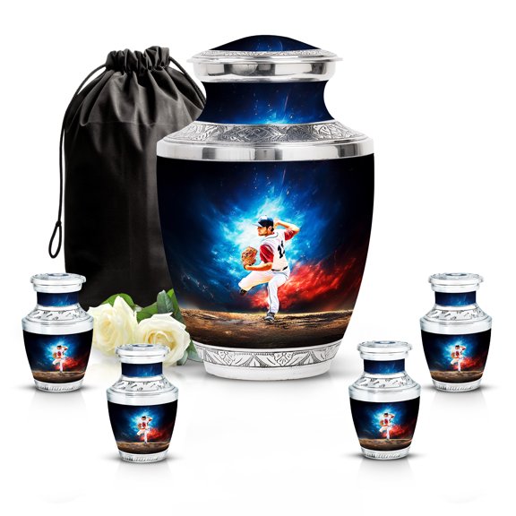 SABURIAL Baseball Urn - Keepsake Small Urn For Ash - Memorial Urns For Human Remains - Keepsake Decorative Urns For Mom & Dad - Combo - 5 Large 10 Inch & Small 3 Inch