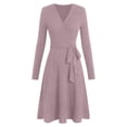 thumbnail image 2 of Jinhomg Winter Dresses for Women Dressy Casual Wrap V Neck Long Sleeve Sweater Dress Ribbed Knit Pleated Midi Dresses with Belt Purple XXL, 2 of 6