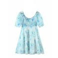 thumbnail image 4 of Gureui Women Casual Big Hem Dress, Tie-dyed Printing/ Solid Color Square Collar Puff Sleeves Bubble Skirt, S/ M/ L, 4 of 9