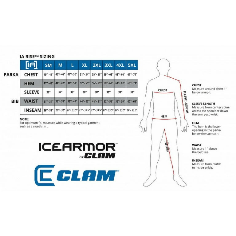 CLAM Ice Armor Rise Float Bib Black/Blue Zips, Medium 