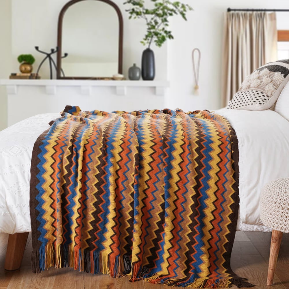 Battilo Boho Throw Blanket,Fall Decorative Knit Throws,Afghans Blanket for Bed Sofa,50"x80"