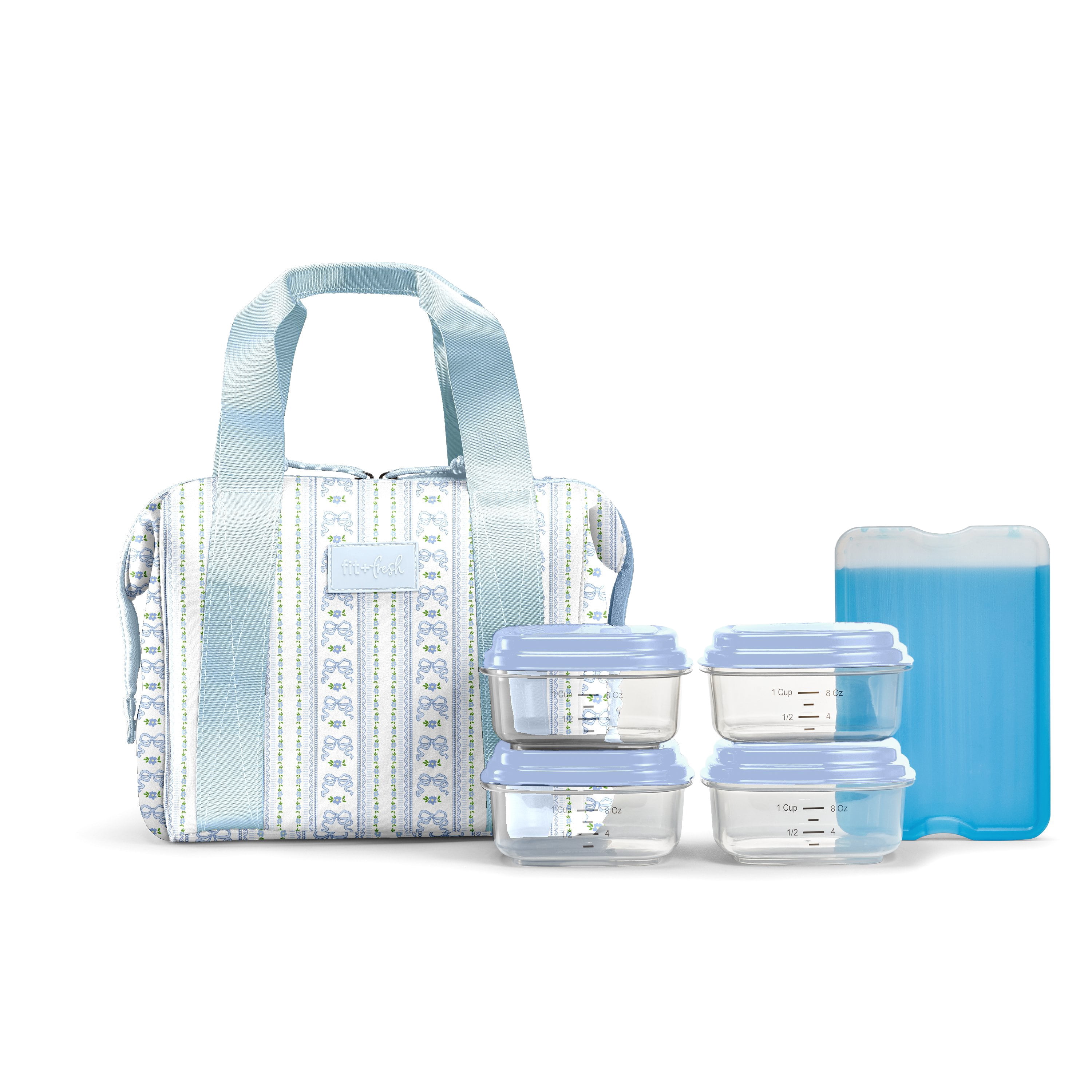 Fit + Fresh Remi Womens Lunch Bag, Insulated Lunch Box With Containers, Blue Wallpaper Bows