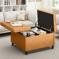 thumbnail image 4 of Dextrus 16.14''H Coffee Table Square Storage Ottoman, Brown Faux Leather, Living Room, 4 of 5