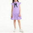 thumbnail image 4 of Children's Solid Color Flared Sleeve Button-Up Dress Comfortable Casual School Season Skirt, 4 of 9