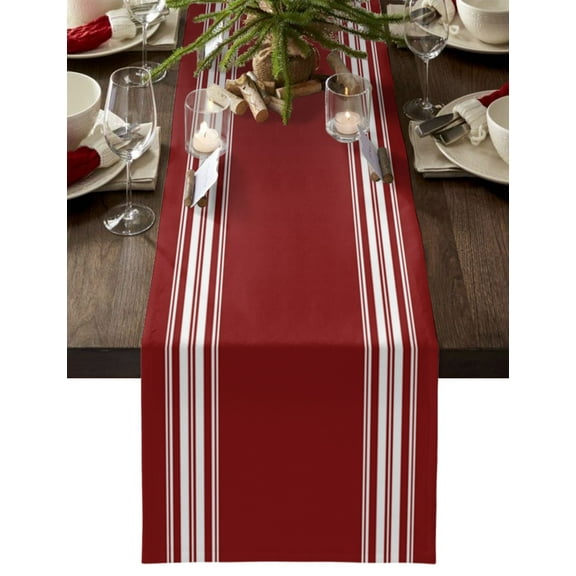 Red Striped Table Runner 70 Inches, Luxurious White Stripes Modern Abstract Art Bed Runner Dresser Scarves Tabletop for Indoor Outdoor Parties/Ceremony/Banquet, 13" x 70"