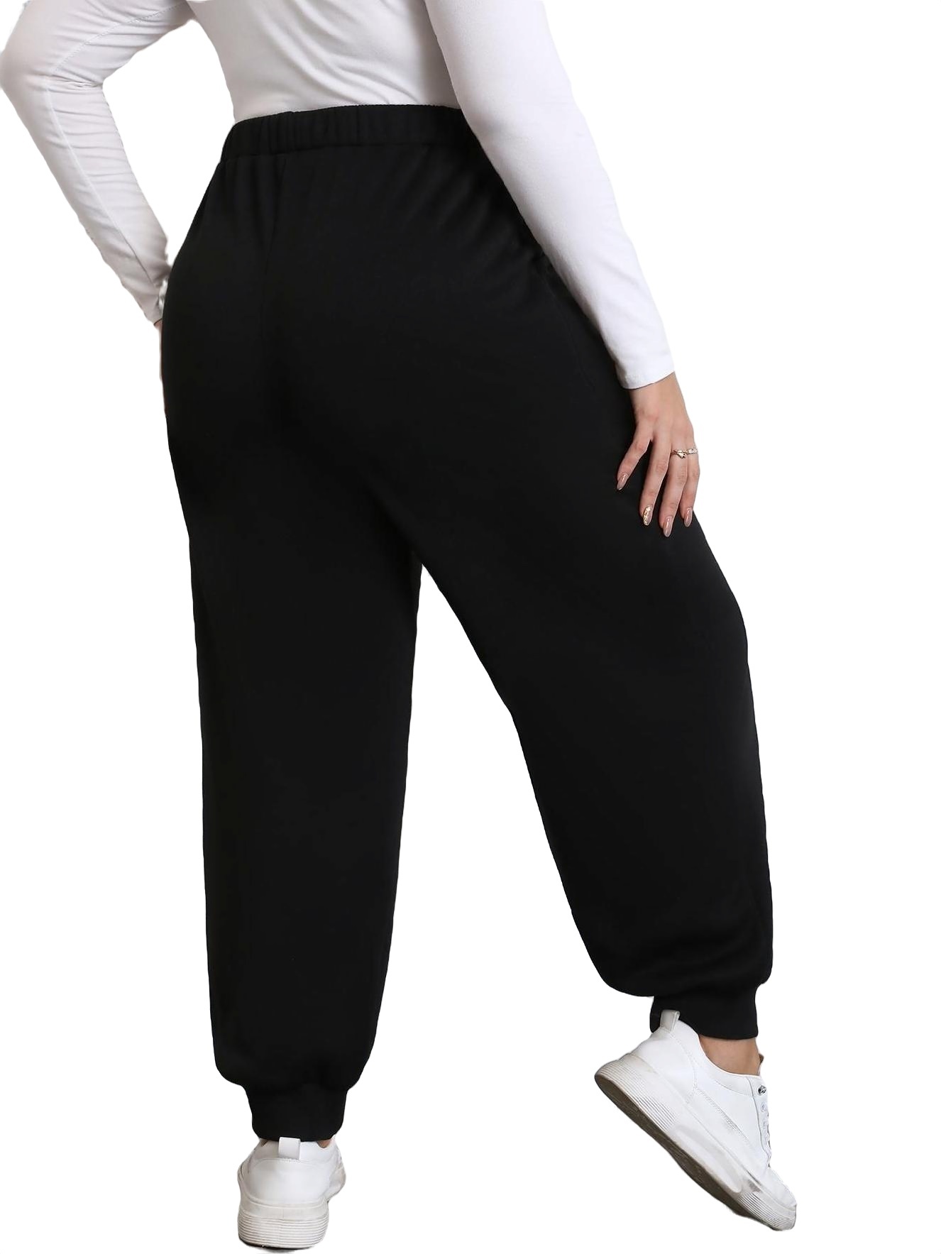 Plain Jogger Black Plus Size Sweatpants (Women's Plus Bottoms ...