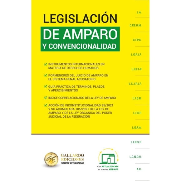 Libro Legislacion De Amparo Y Convencionalidad Especializada Tapa Blanda, Autor H. Congreso De La Union, Editorial Gallardo Ediciones