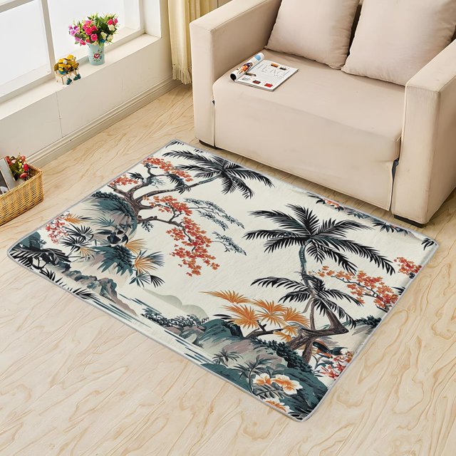 Palm Tree Rug 2x3 Area Rugs, Tropical Floral Rugs for Entryway, Botanical Leaf Carpet for Bedroom Living Room, Machine Washable Non-Slip Indoor Door Mat, Soft Low Pile Area Rug, Small Decorative Rug