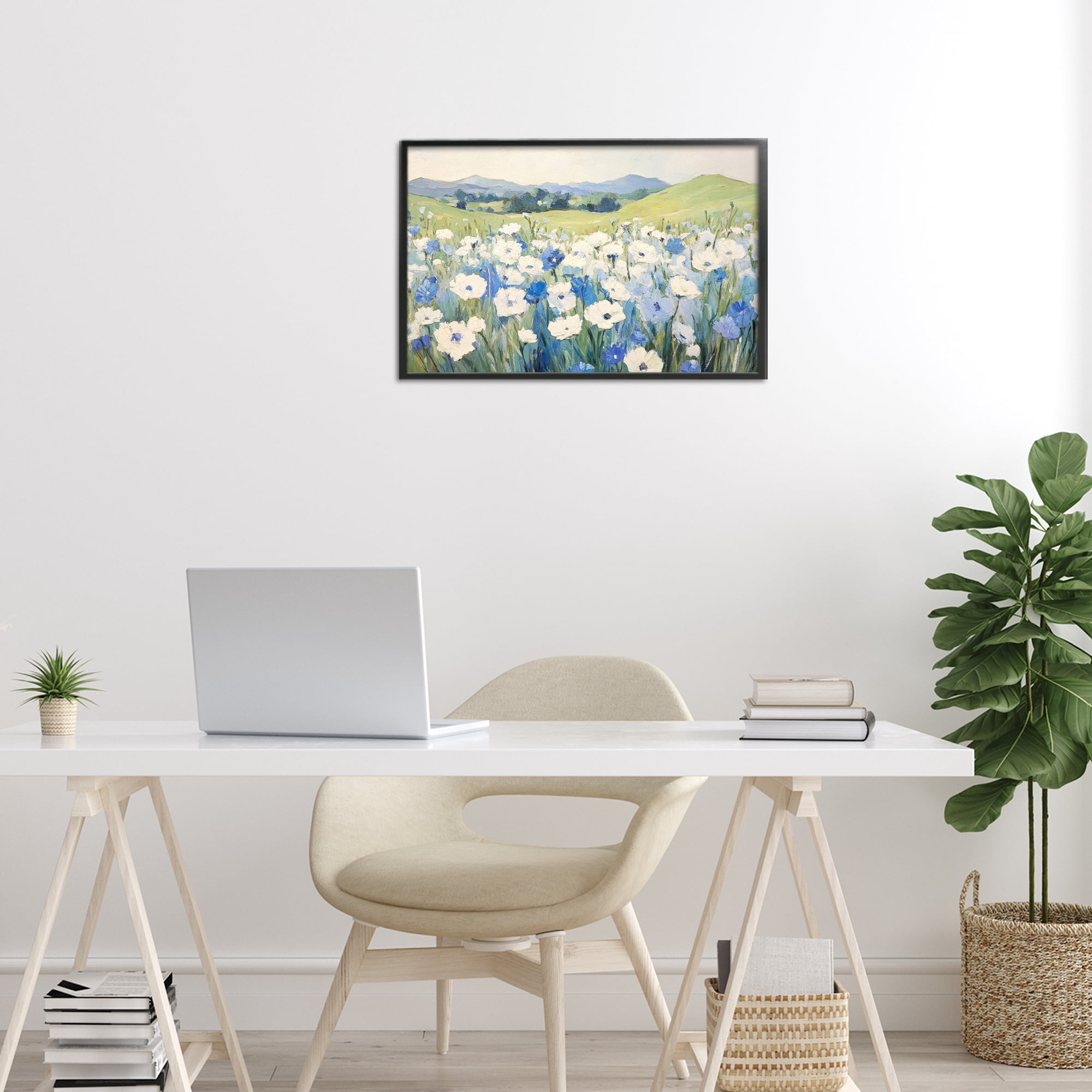 Stupell Industries Blue & White Daisies Black Framed Giclee Art, design by Petal Prints Design