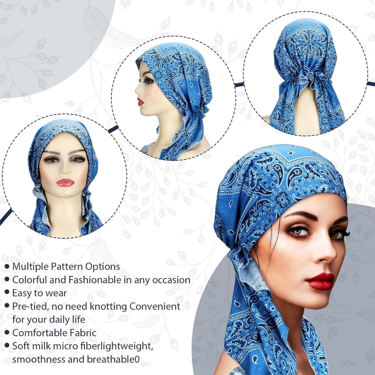 Pre-Tied Turban Head Wraps Chemo Caps Headwear Slip On Beanie Hat Bandana 4 Pack Amazon.com: Generic 4 Pack Women Chemo Hat Turban Beanie  main image 2