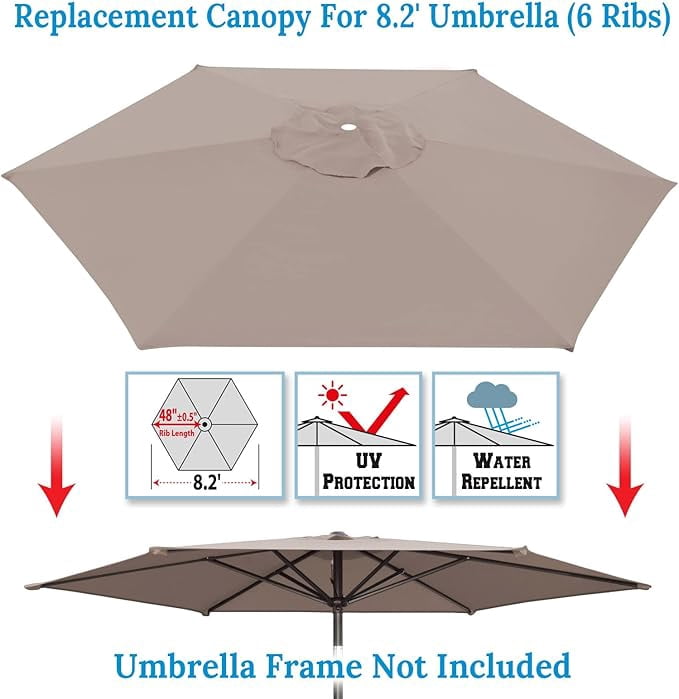 ALUVIERA 8.2ft 6 Ribs Umbrella Canopy Cover Only Patio Umbrella Replacement Top