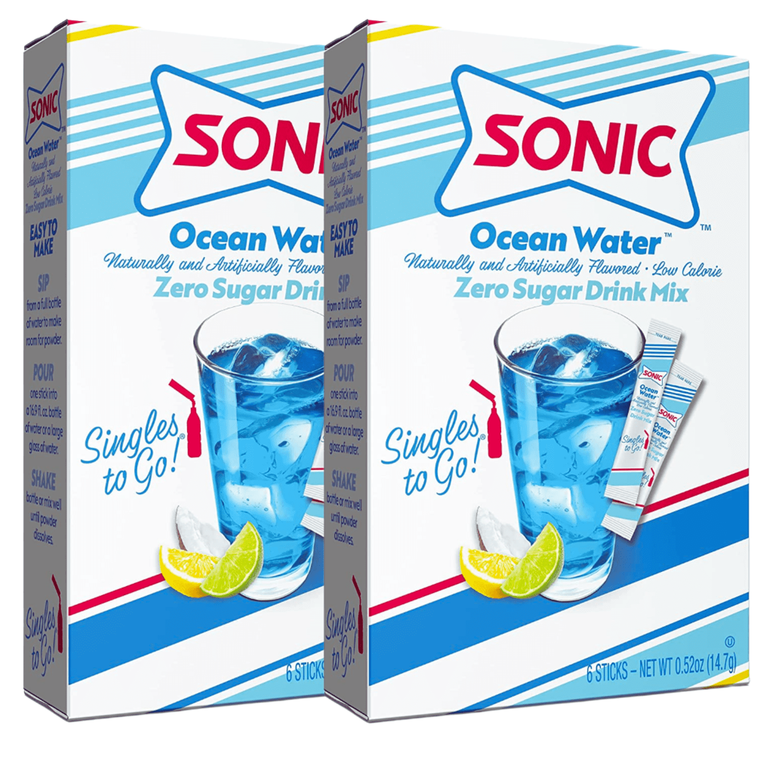 Sonic Ocean Water Singles to Go Powdered Drink Mix, Sugarfree Caffeine