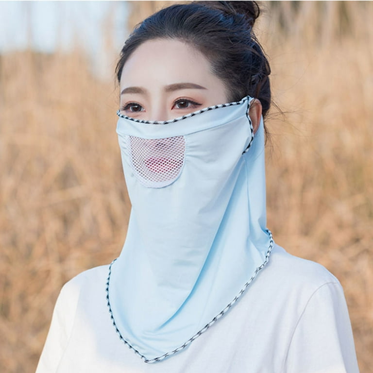 Ladies Summer Driving Neck Guard Sunshade Face Kini Breathable Ice Silk Sunscreen  Mask, White