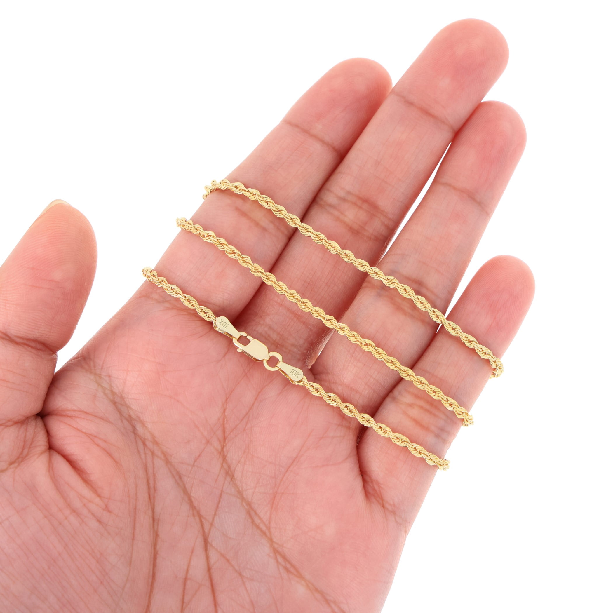 Nuragold 10k Real Yellow Gold 2mm Rope Chain Diamond Cut Necklace (16"-30") Italian Jewelry for Men & Women