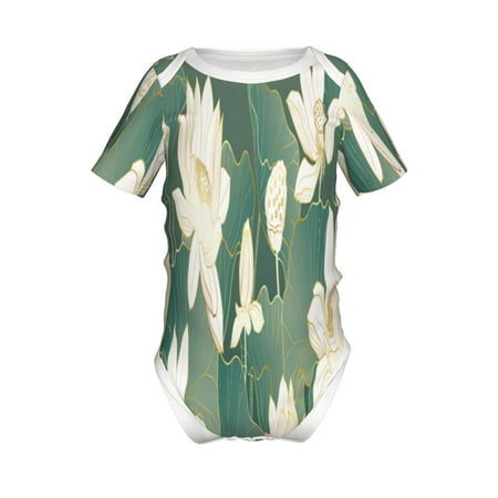 

Gaeub Lotus Golden Line Print Infant Climbing Onesie Toddler Outfit Newborn Baby Bodysuit Baby Boy Girl Clothes -9M
