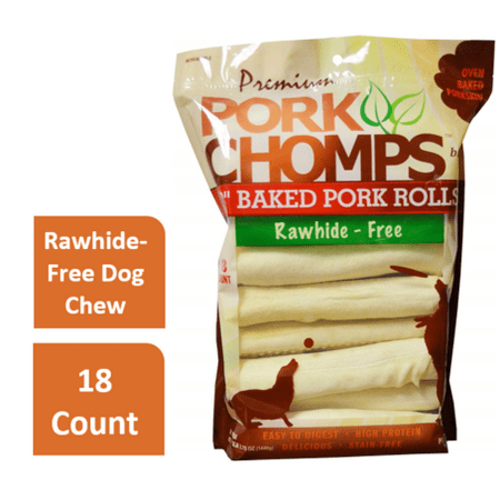 Pork Rawhide - Premium Pork Chomps Baked Pork Skin Rolls, 8