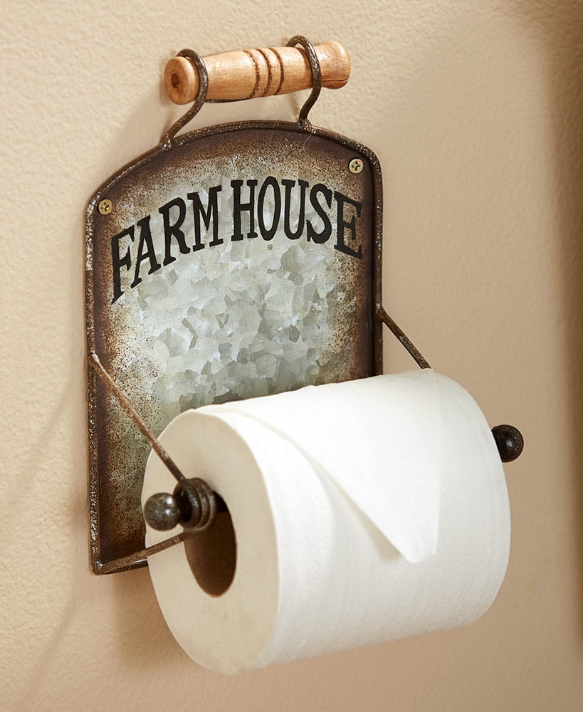 Distressed White Metal Wall Towel And Toilet Paper Holder Set Farmhouse Decor 