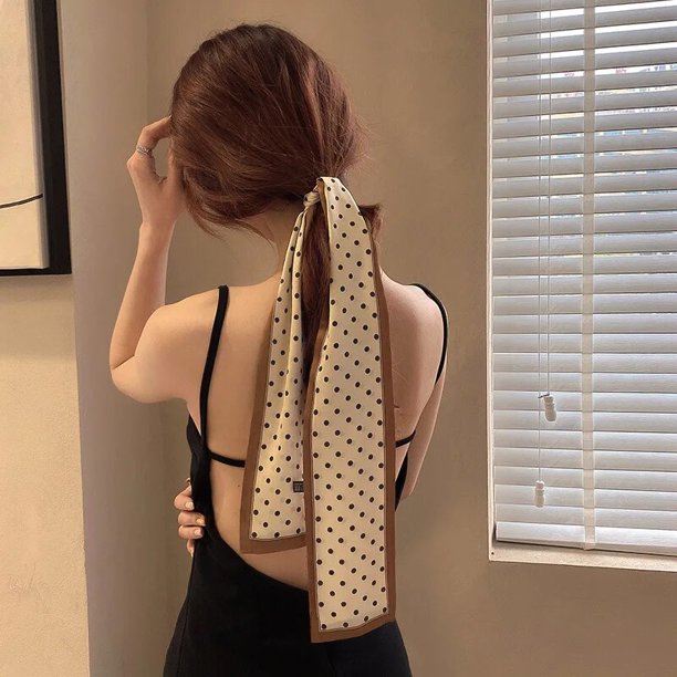 2023 New Fashion Silk Scarf Hair Band Long Ribbon Bow Korean Printing Letter Hair Scarf Women Ponytail Holder Hair Accessories