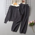 thumbnail image 4 of Oiangi Girls Zip Up Sweaters Stand Collar Jacket and Pants,Teen Girl Cozy Knit Thermal Outfits 2 Piece Sets for Winter Dark Gray 5-6 Years, 4 of 5