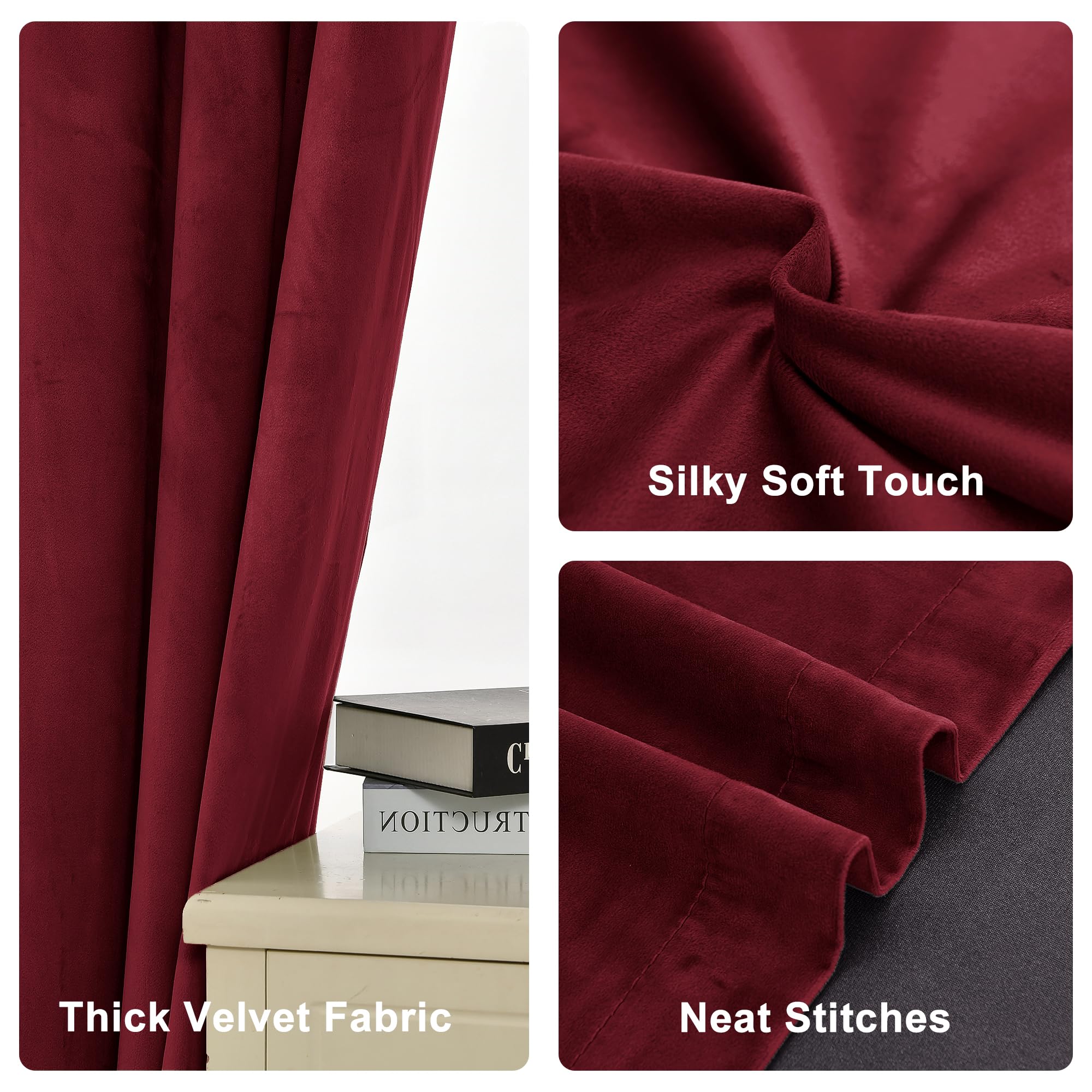 XWZO Red Velvet Backdrop Curtains for Christmas Holiday Decor Set of 2, Rod Pocket Blackout Noise Reducing Drapes for Bedroom Living Room with Tiebacks, 52W x 84L