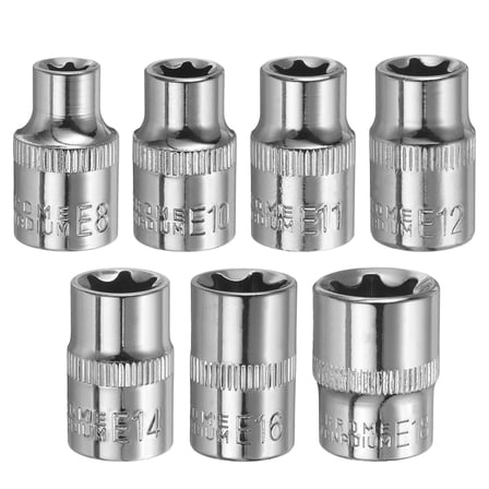 Uxcell 7pcs E-Torx Socket 3/8" Drive E8-E18 External Torx Deep Socket CR-V Star Socket 1.1" Length