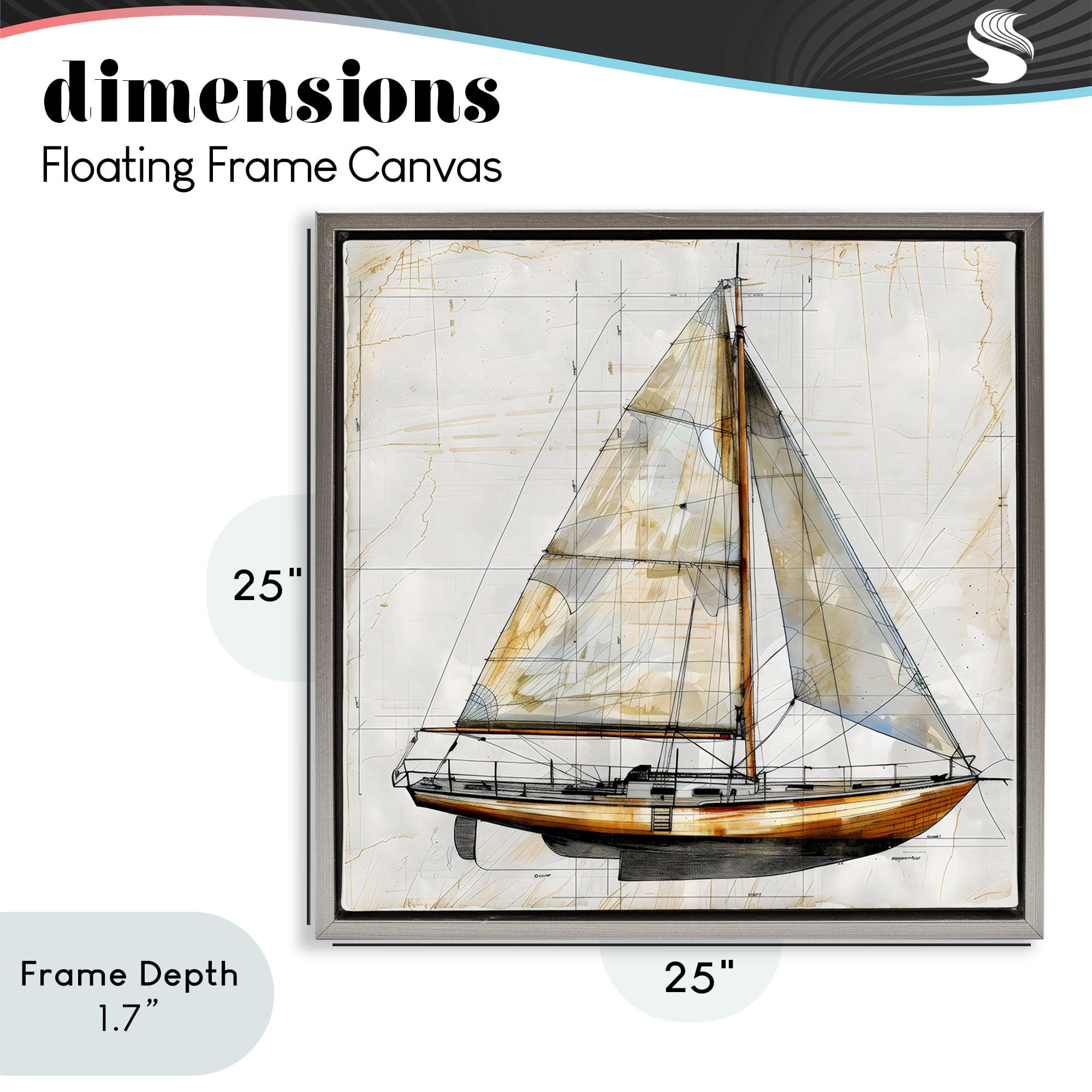 Stupell Industries Vintage Sailboat Drawing Blueprint Gray Framed Floater Canvas Wall Art, design by Creative Studio