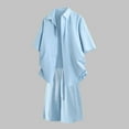 thumbnail image 2 of Stamzod Men Short Sets Outfits 2 Piece Summer Solid Color Button Down Shirts and Shorts Daily Casual Loose Beach Vacation Outfits for Men with Pocket Blue XXL, 2 of 7