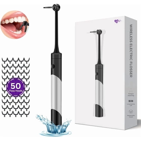 Wireless Electric Flosser, Battery-powered wireless flosser for teeth cleaning, Adult use with 50 heads electric flosser