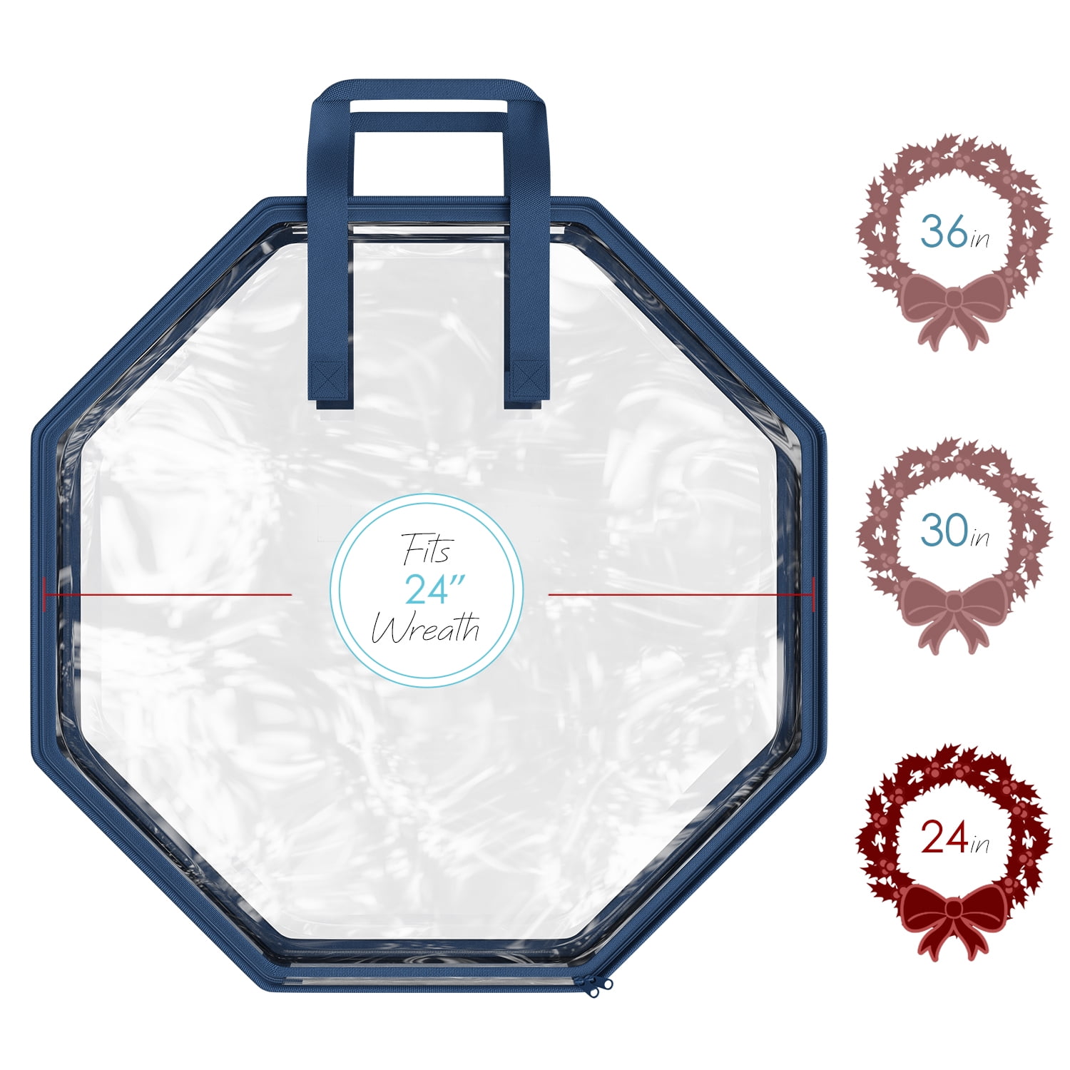 LammaLoe Wreath Storage Containers 24", Hard Shell Christmas Wreath Storage Bag with Interior Pockets & Dual Zipper, Plastic