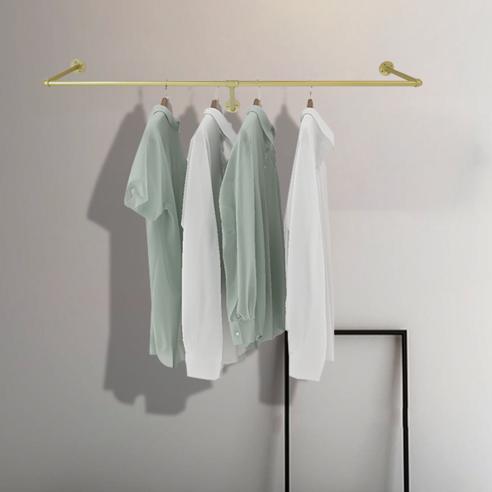 Miumaeov Wall Mounted Clothes Rack Gold Pipe Clothes Hanging Rail ...