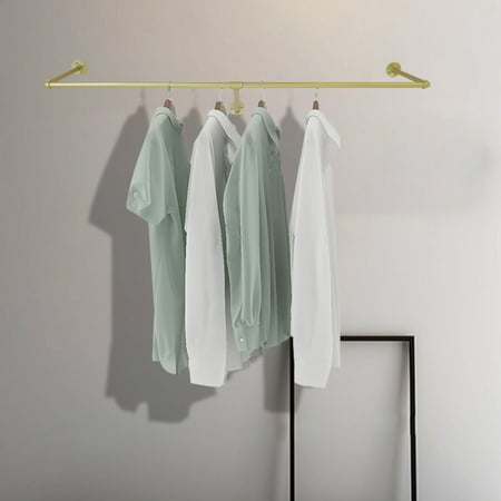 Miumaeov Wall Mounted Clothes Rack Gold Pipe Clothes Hanging Rail Garment Display Shelves for Laundry Room Closet Storage