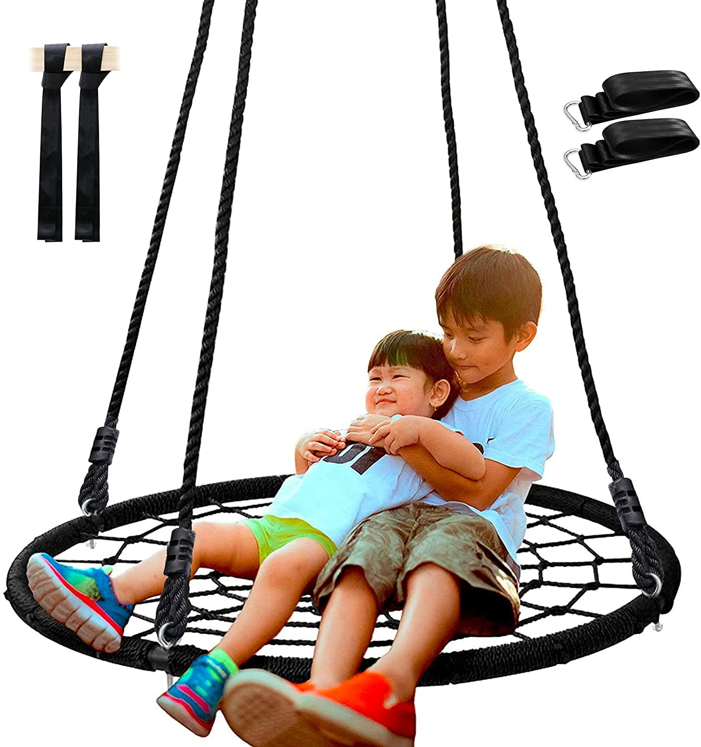 100cm Nest Basket Disc Swing Seat Outdoor Garden Nest Rope Swing Metal Frame 